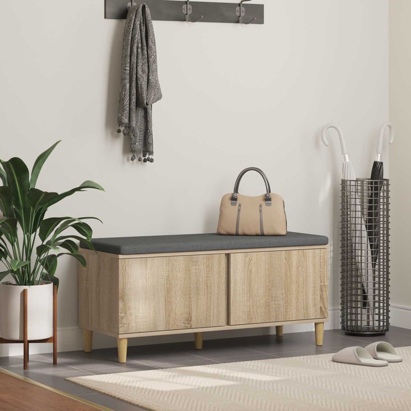 Casa si Gradina - Mobilier - Organizare si depozitare - Bancute - Banca pentru hol cu perna cu usa Stejar Sonoma, 60 x 38 x 46 cm - Infinity.ro
