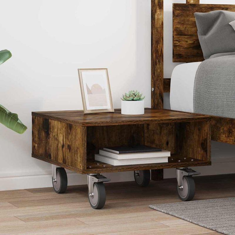 Casa si Gradina - Mobilier - Mese si birouri - Mese living - Masa laterala cu roti Stejar fumuriu 50 x 50 x 30 cm - Infinity.ro