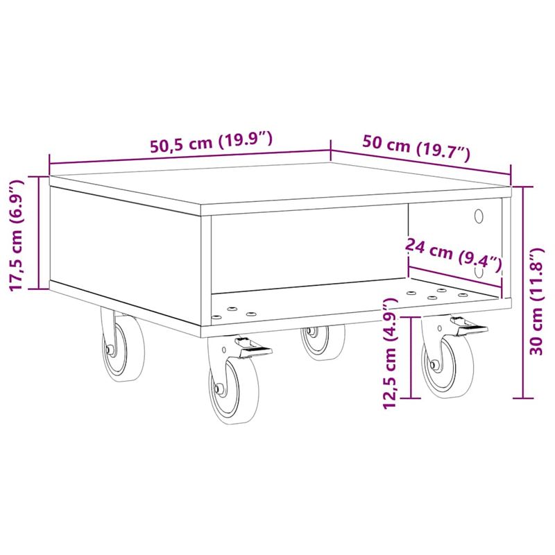 Casa si Gradina - Mobilier - Mese si birouri - Mese living - Masa laterala cu roti Stejar fumuriu 50 x 50 x 30 cm - Infinity.ro