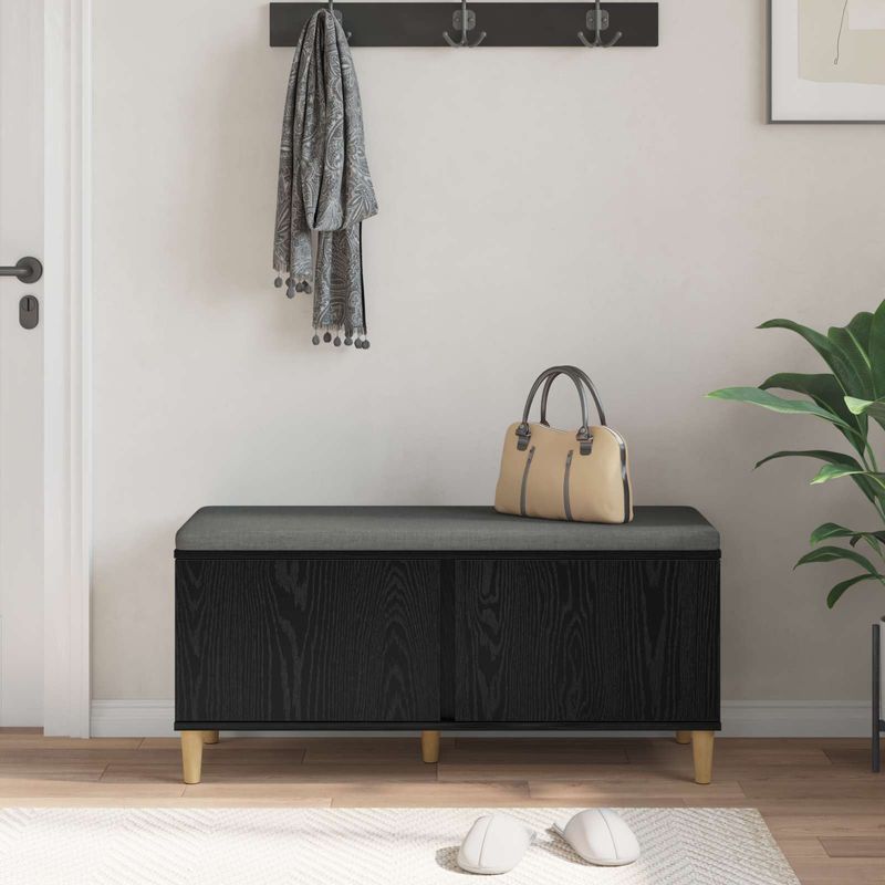 Casa si Gradina - Mobilier - Organizare si depozitare - Bancute - Banca pentru hol cu perna cu usa, Stejar Negru 60 x 38 x 46 cm - Infinity.ro