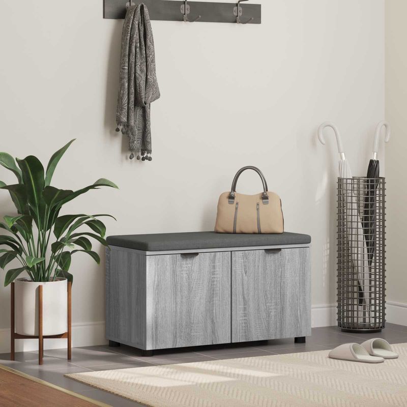 Casa si Gradina - Mobilier - Organizare si depozitare - Bancute - Banca pentru hol cu perna cu usa Gri Sonoma 80 x 46 x 46 cm - Infinity.ro