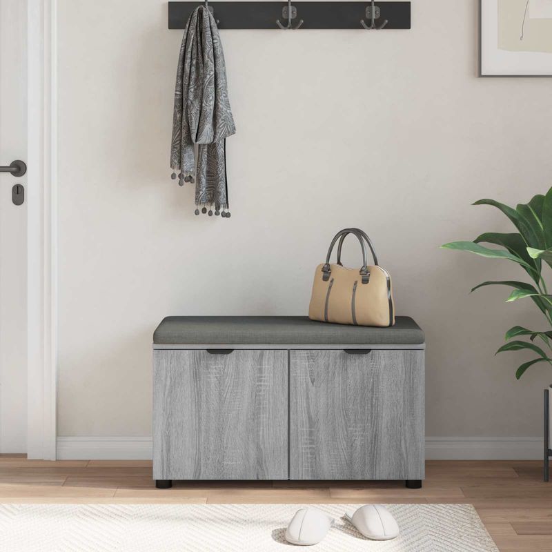Casa si Gradina - Mobilier - Organizare si depozitare - Bancute - Banca pentru hol cu perna cu usa Gri Sonoma 80 x 46 x 46 cm - Infinity.ro