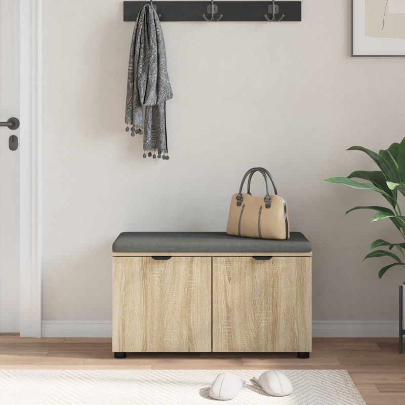 Casa si Gradina - Mobilier - Organizare si depozitare - Bancute - Banca pentru hol cu perna cu usa Stejar Sonoma 80 x 46 x 46 cm - Infinity.ro