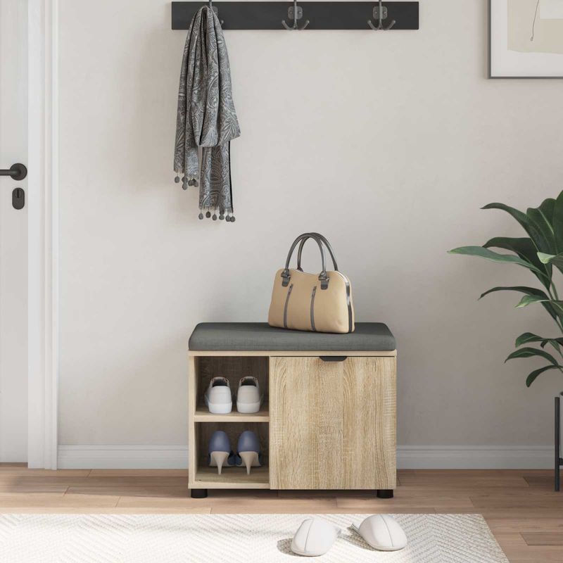 Casa si Gradina - Mobilier - Canapele si coltare - Banchete - Banca pentru hol cu perna Simplu Stejar Sonoma 60 x 38 x 46 cm - Infinity.ro