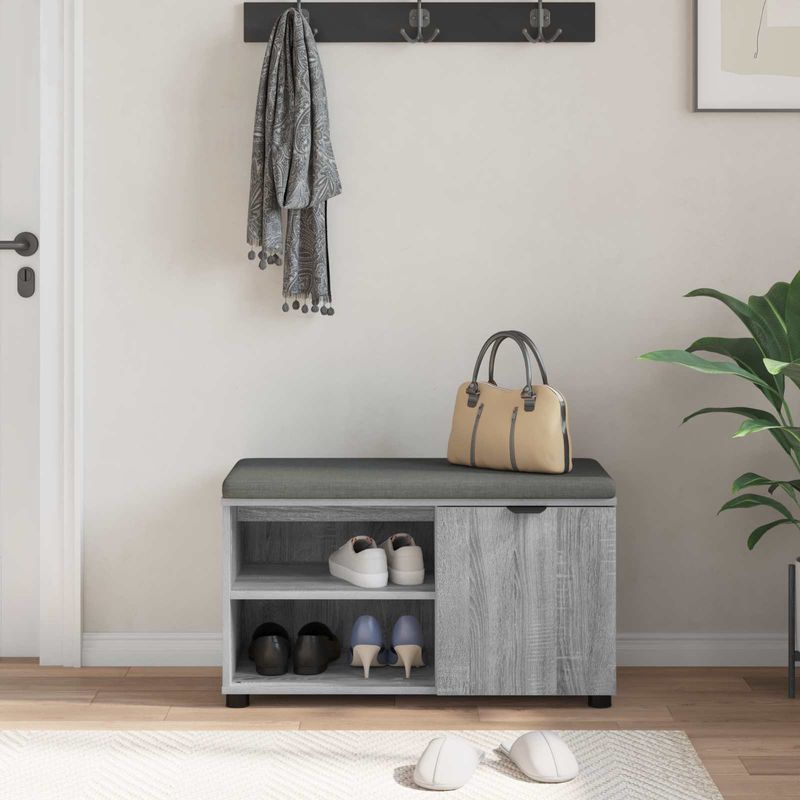 Casa si Gradina - Mobilier - Canapele si coltare - Banchete - Banca pentru hol cu perna Simplu Gri Sonoma 80 x 38 x 46 cm - Infinity.ro