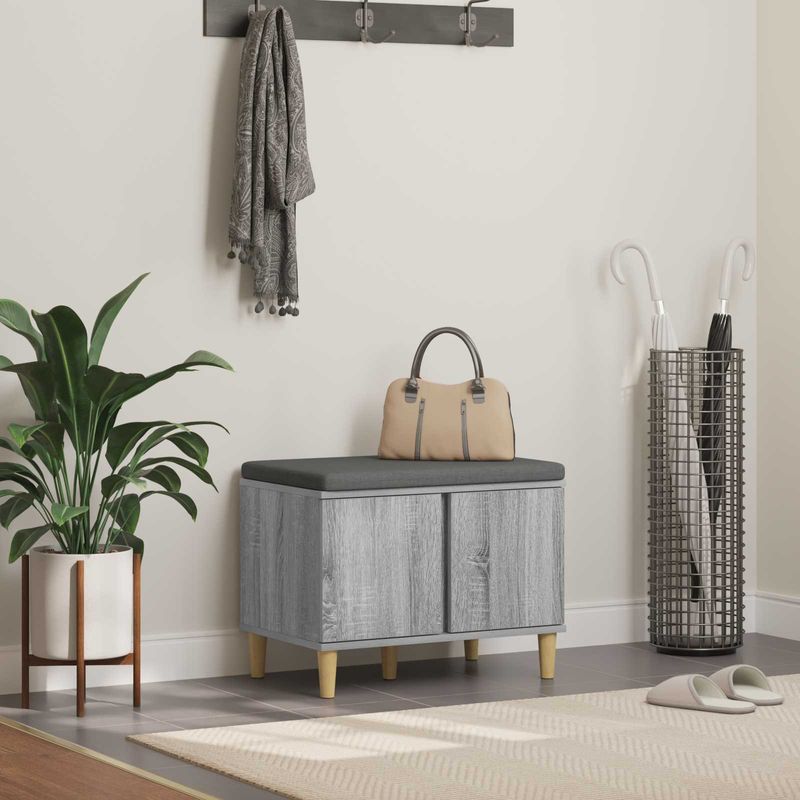 Casa si Gradina - Mobilier - Canapele si coltare - Banchete - Banca pentru hol cu perna cu usa Gri Sonoma 60 x 38 x 46 cm - Infinity.ro