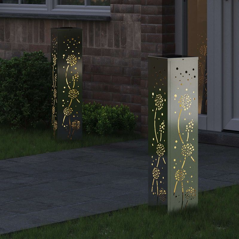 Casa si Gradina - Corpuri si surse de iluminat - Iluminat exterior - Felinare - Lumina LED Solara pentru Alei 2 pcs Galvanizat Galvanizat - Infinity.ro
