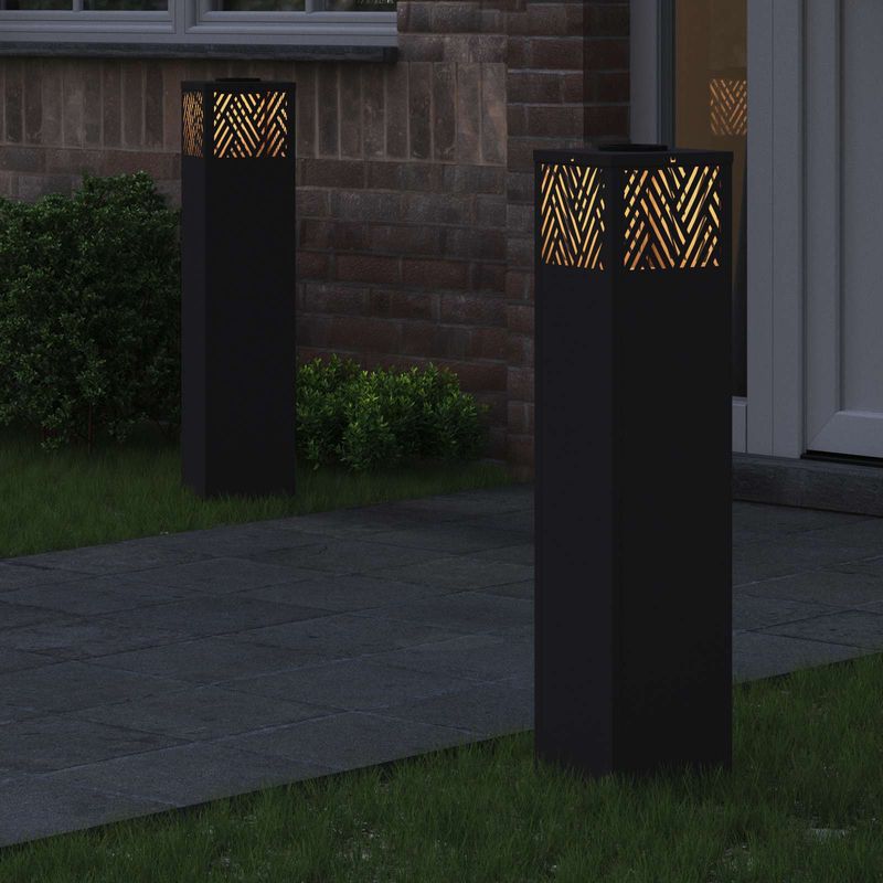 Casa si Gradina - Corpuri si surse de iluminat - Iluminat exterior - Felinare - Lumina LED Solara pentru Alei 2 pcs Negru Otel laminat la rece - Infinity.ro