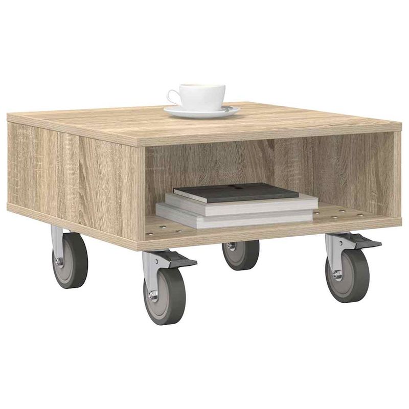 Casa si Gradina - Mobilier - Mese si birouri - Mese living - Masa laterala cu roti Stejar Sonoma 50 x 50 x 30 cm - Infinity.ro