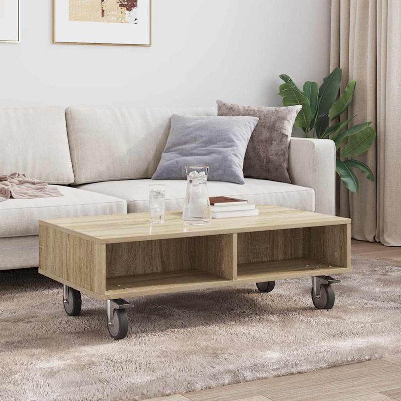 Casa si Gradina - Mobilier - Mese si birouri - Mese living - Masa laterala cu roti Stejar Sonoma 90 x 50 x 30 cm - Infinity.ro
