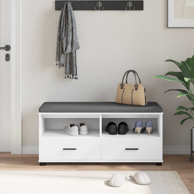 Casa si Gradina - Mobilier - Organizare si depozitare - Bancute - Banca pentru hol cu perna cu sertar Alb 100 x 38 x 46 cm - Infinity.ro