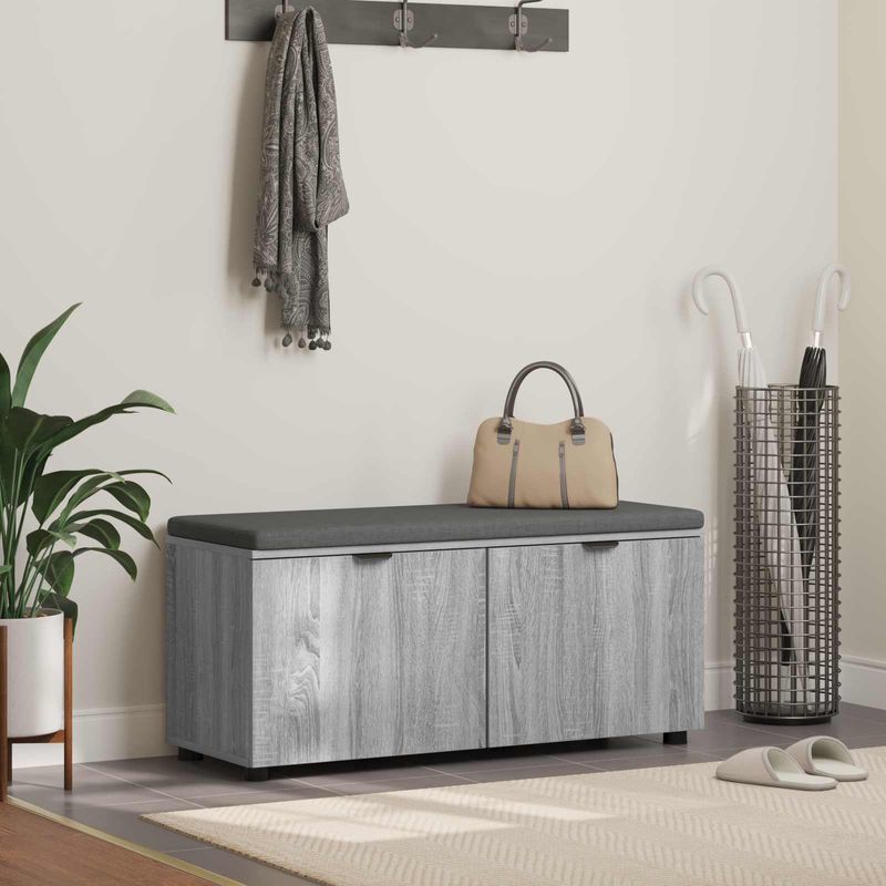 Casa si Gradina - Mobilier - Organizare si depozitare - Bancute - Banca pentru hol cu perna cu usa Gri Sonoma 100 x 38 x 46 cm, - Infinity.ro