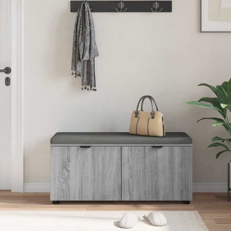 Casa si Gradina - Mobilier - Organizare si depozitare - Bancute - Banca pentru hol cu perna cu usa Gri Sonoma 100 x 38 x 46 cm, - Infinity.ro