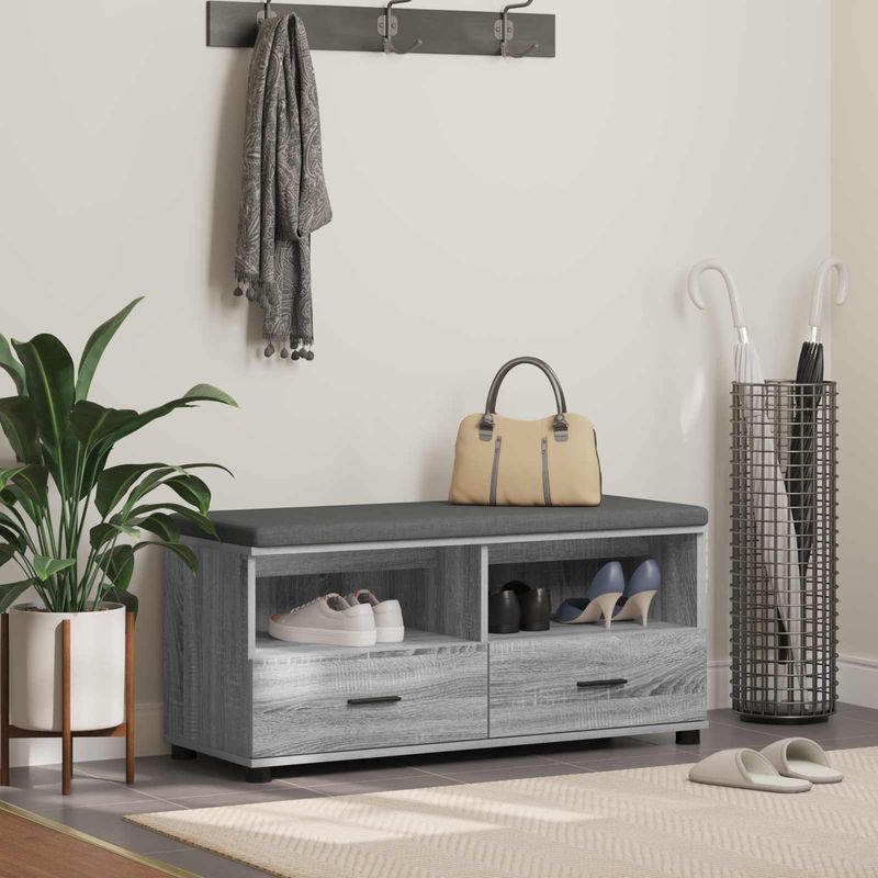 Casa si Gradina - Mobilier - Organizare si depozitare - Bancute - Banca pentru hol cu perna cu sertar Gri Sonoma 100 x 38 x 46 cm - Infinity.ro
