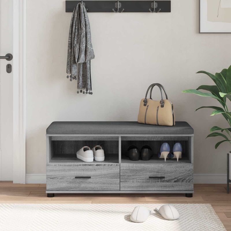 Casa si Gradina - Mobilier - Organizare si depozitare - Bancute - Banca pentru hol cu perna cu sertar Gri Sonoma 100 x 38 x 46 cm - Infinity.ro