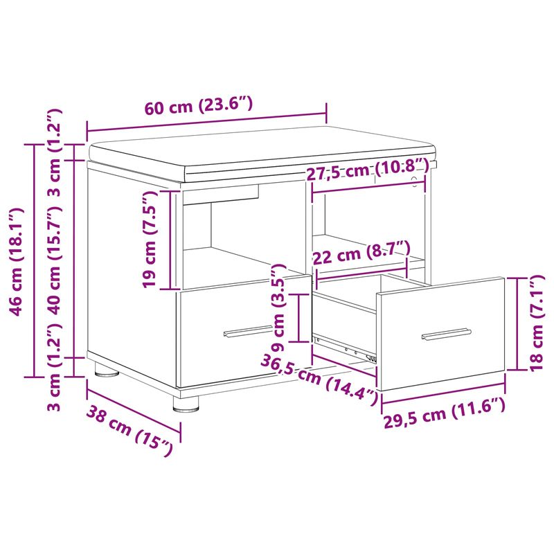 Casa si Gradina - Mobilier - Organizare si depozitare - Bancute - Banca pentru hol cu perna cu sertar Lemn vechi 60 x 38 x 46 cm - Infinity.ro