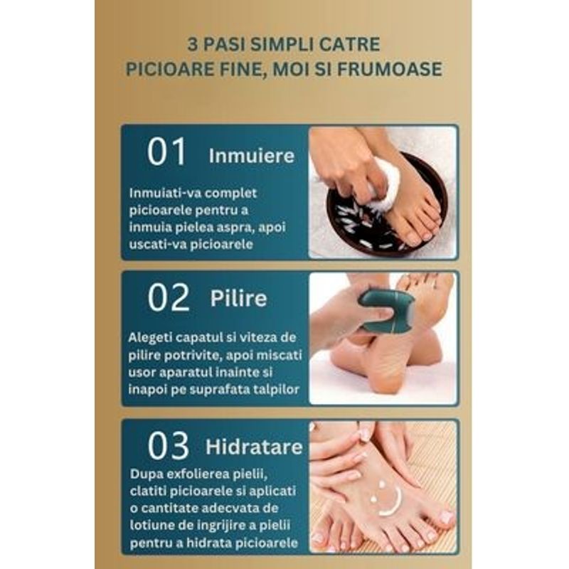Ingrijire personala si Cosmetice - Manichiura si pedichiura - Pile cosmetice - Pila Electrica pentru Talpi si Calcaie ELUZZO®, Indeparteaza Calusurile, 2 Trepte de Putere - Infinity.ro