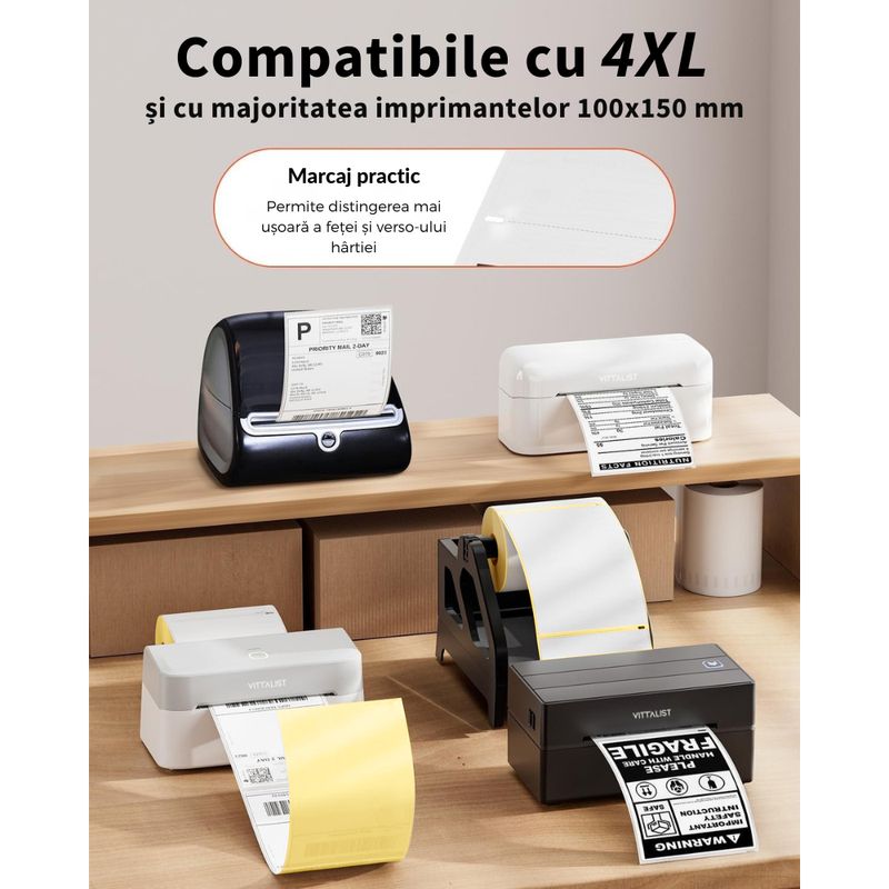 PC, gaming si accesorii - Imprimante, scanere & consumabile - Consumabile si accesorii - Benzi etichete - Rola etichete termice autoadezive VITTALIST®, 100x150 mm, A6 AWB, 260 buc, Perfor Adeziv Puternic, Alb - Infinity.ro