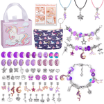 Jucarii, Copii si Bebe - Jucarii si jocuri - Jucarii de rol - Frumusete, bijuterii si accesorii fetite - Kit Bratari Charm Tip Pandora Set DIY 60 Piese cu Talismane, Margele, Lanturi Reglabile,Accesorii Bijuterii Handmade,Mov - Infinity.ro