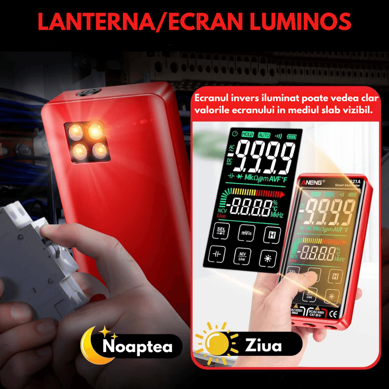 Auto si Moto - Reparatii si depanare - Scule auto - Testere si multimetre - Multimetru digital VITTALIST 621A, Ecran LCD 4.5inch, Avertizare si Detectie automata, Masoara Curent DC/AC, NCV, Rosu - Infinity.ro