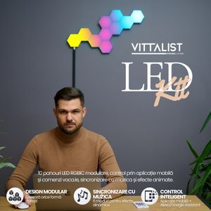 Kit Panouri LED RGBIC Smart, 10 Bucati, WiFi & Bluetooth, Music Sync, Compatibil Alexa, Google, Tuya, iOS, Android