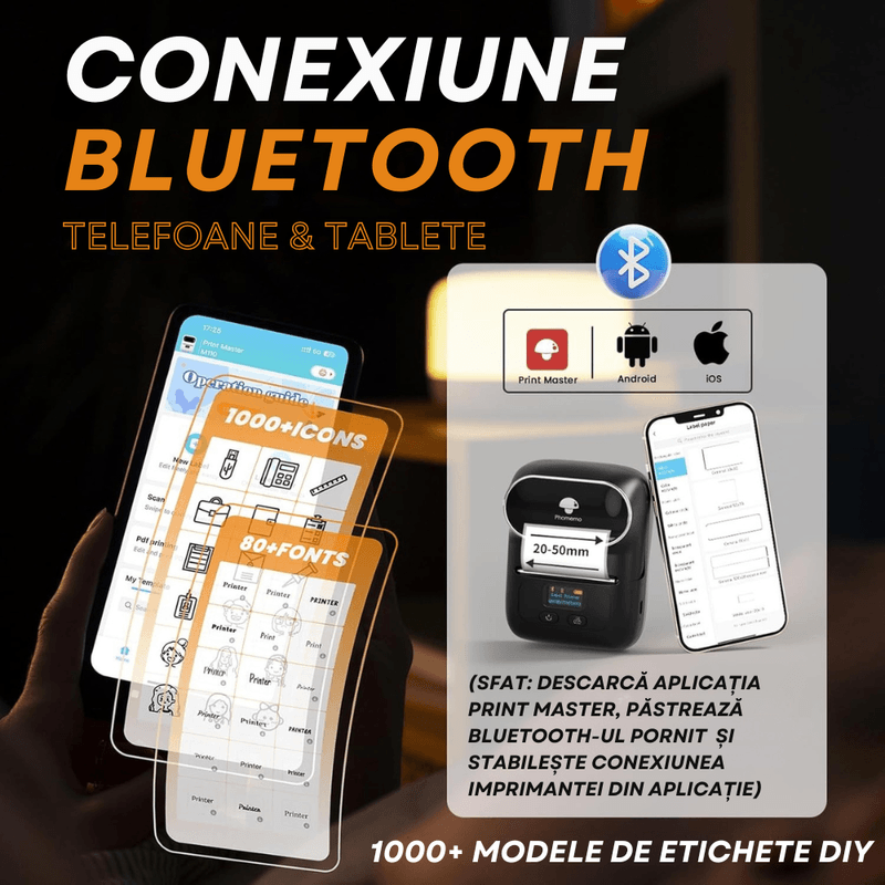 PC, gaming si accesorii - Imprimante, scanere & consumabile - Imprimante - Imprimante termice - Imprimanta Etichete Termica Portabila, Compatibila iOS/Android/Windows, Aplicatie Telefon, Rola 40x30 Inclusa, Negru - Infinity.ro