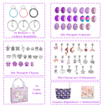 Jucarii, Copii si Bebe - Jucarii si jocuri - Jucarii de rol - Frumusete, bijuterii si accesorii fetite - Kit Bratari Charm Tip Pandora Set DIY 60 Piese cu Talismane, Margele, Lanturi Reglabile,Accesorii Bijuterii Handmade,Mov - Infinity.ro