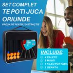 Sport si Outdoor - Sporturi cu paleta - Tenis de masa - Palete si mingi tenis de masa - Set Ping Pong 4 Palete Tenis de Masa, 8 Mingi, Fileu Retractabil, Geanta Transport Inclusa, Interior/Exterior, Albastru - Infinity.ro