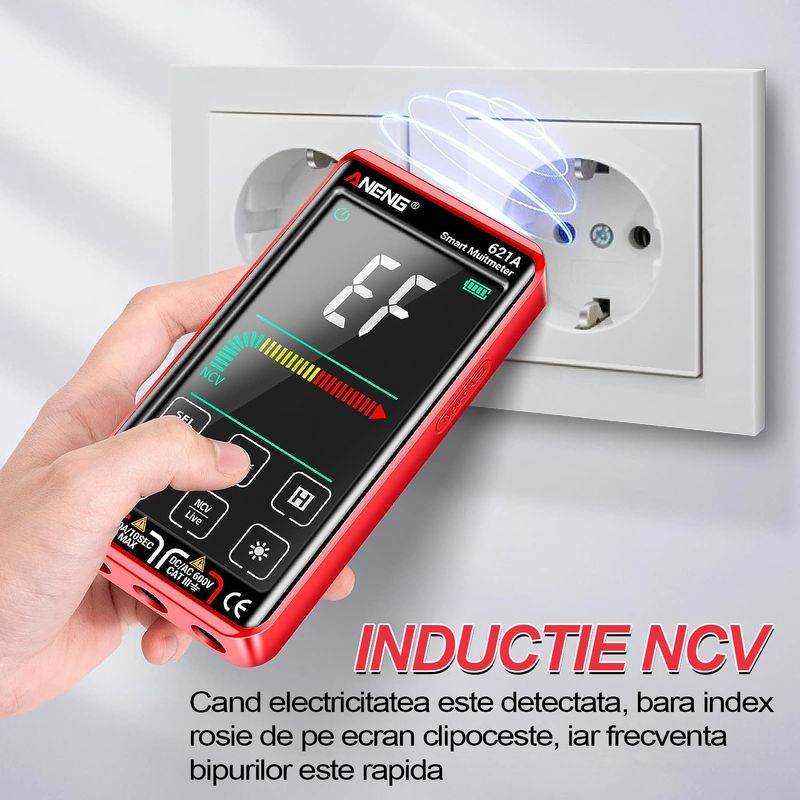 Auto si Moto - Reparatii si depanare - Scule auto - Testere si multimetre - Multimetru digital VITTALIST 621A, Ecran LCD 4.5inch, Avertizare si Detectie automata, Masoara Curent DC/AC, NCV, Rosu - Infinity.ro