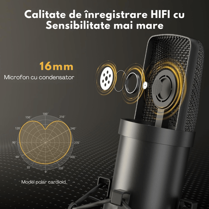 PC, gaming si accesorii - Periferice PC - Microfoane PC - Microfon Condenser Profesional VITTALIST BM800, Cu Stand, Pentru Studio, Podcast, Gaming, Streaming, Voice-over, Negru - Infinity.ro