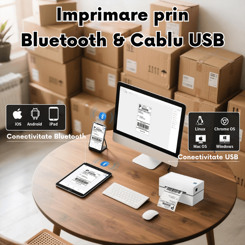 PC, gaming si accesorii - Imprimante, scanere & consumabile - Imprimante - Imprimante termice - Imprimanta termica VITTALIST pentru etichete si AWB-uri, Portabila, Compatibila cu iOS / Android / Windows / MacOS, Alb - Infinity.ro