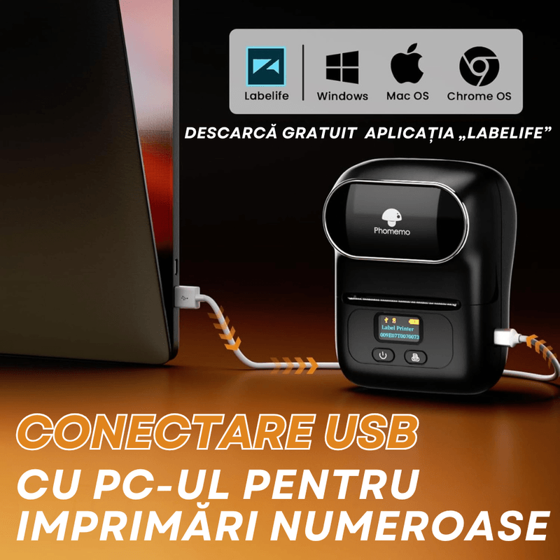 PC, gaming si accesorii - Imprimante, scanere & consumabile - Imprimante - Imprimante termice - Imprimanta Etichete Termica Portabila, Compatibila iOS/Android/Windows, Aplicatie Telefon, Rola 40x30 Inclusa, Negru - Infinity.ro