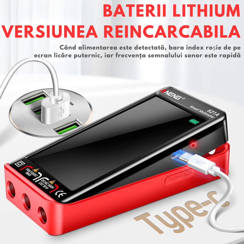 Auto si Moto - Reparatii si depanare - Scule auto - Testere si multimetre - Multimetru digital VITTALIST 621A, Ecran LCD 4.5inch, Avertizare si Detectie automata, Masoara Curent DC/AC, NCV, Rosu - Infinity.ro