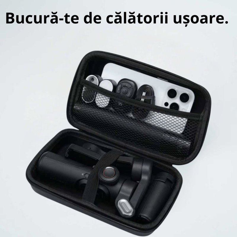 TV, Audio-Video si Foto - Aparate foto si accesorii - Accesorii foto si video - Stabilizatoare de imagine - Stabilizator Gimbal Telefon 3 Axe, Bluetooth, AI Tracking, iOS/Android + Husa rigida de transport, Negru Texturat - Infinity.ro