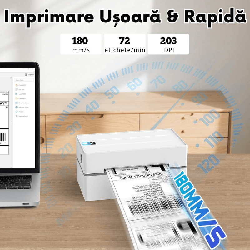 PC, gaming si accesorii - Imprimante, scanere & consumabile - Imprimante - Imprimante termice - Imprimanta termica VITTALIST pentru etichete si AWB-uri, Portabila, Compatibila cu iOS / Android / Windows / MacOS, Alb - Infinity.ro