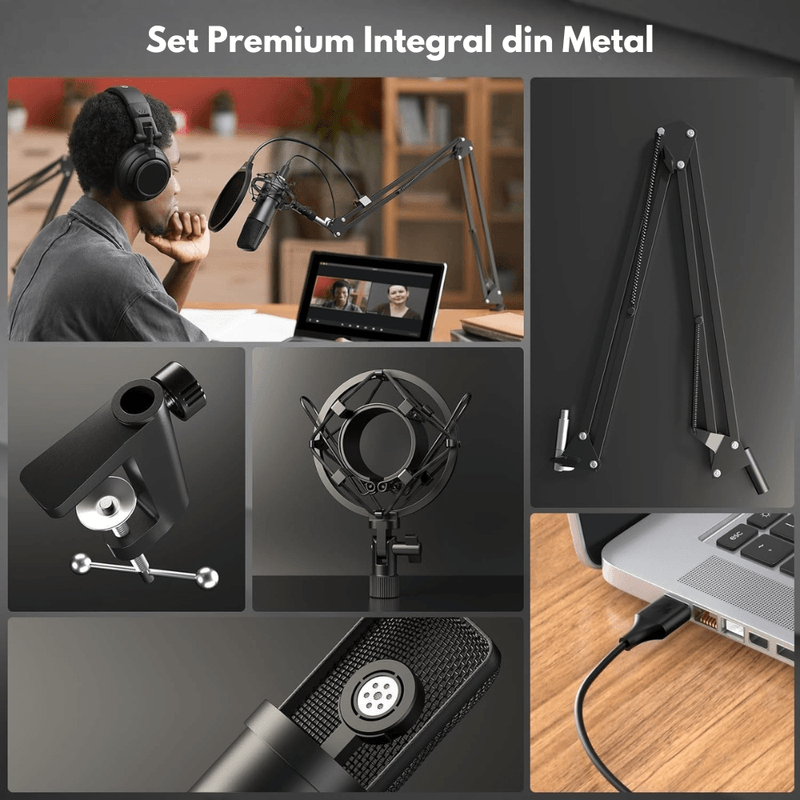 PC, gaming si accesorii - Periferice PC - Microfoane PC - Microfon Condenser Profesional VITTALIST BM800, Cu Stand, Pentru Studio, Podcast, Gaming, Streaming, Voice-over, Negru - Infinity.ro