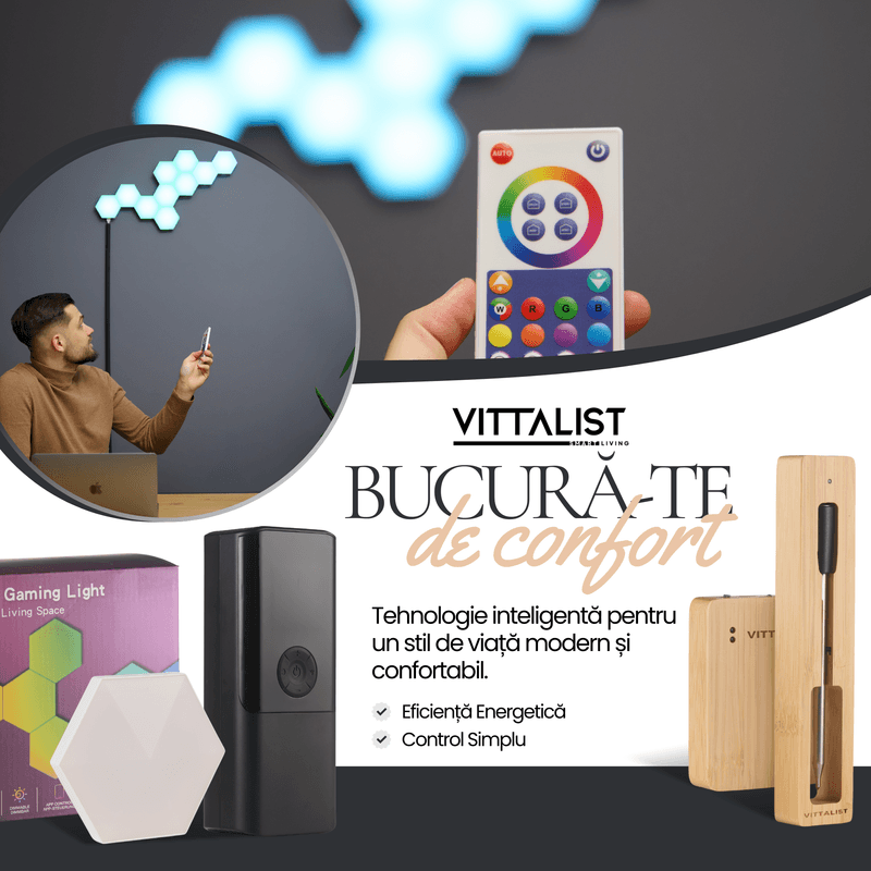 Casa si Gradina - Corpuri si surse de iluminat - Benzi LED - Kit Panouri LED RGBIC Smart, 10 Bucati, WiFi & Bluetooth, Music Sync, Compatibil Alexa, Google, Tuya, iOS, Android - Infinity.ro