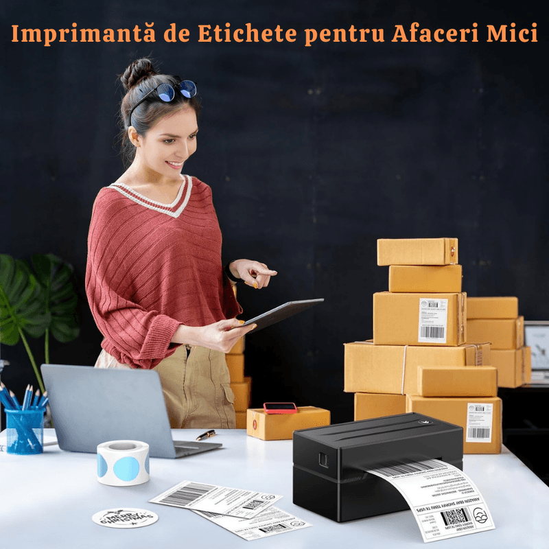 PC, gaming si accesorii - Imprimante, scanere & consumabile - Imprimante - Imprimante termice - Imprimanta termica VITTALIST pentru etichete si AWB-uri, Portabila, Compatibila cu iOS / Android / Windows / MacOS,Negru - Infinity.ro