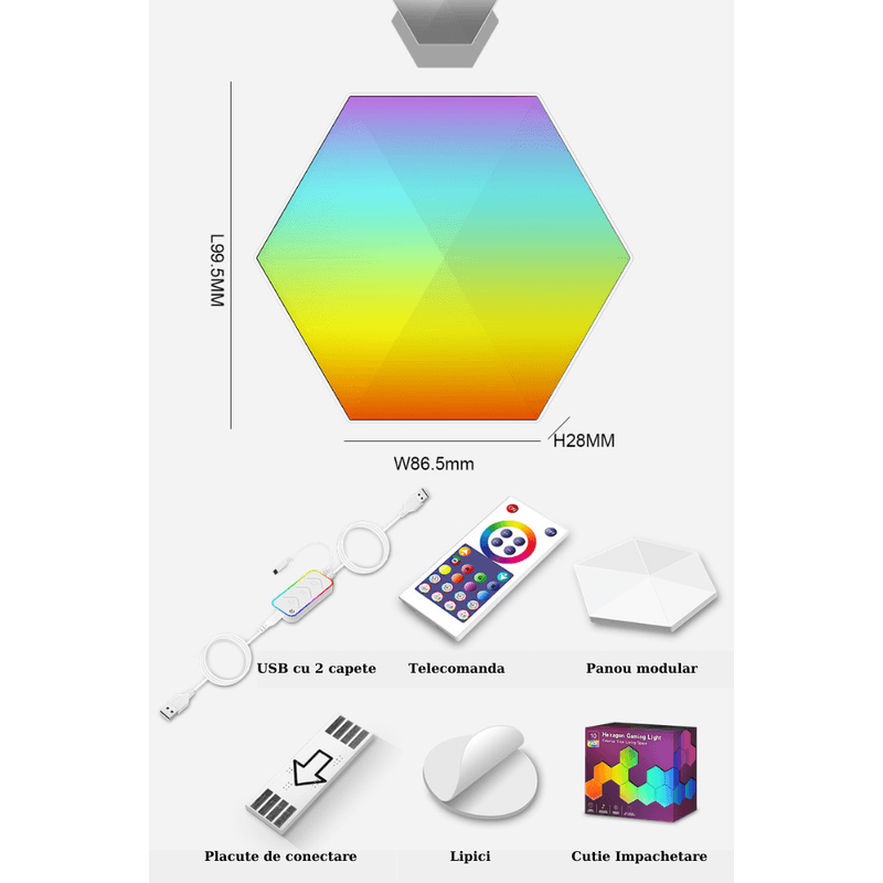 Casa si Gradina - Corpuri si surse de iluminat - Benzi LED - Kit Panouri LED RGBIC Smart, 10 Bucati, WiFi & Bluetooth, Music Sync, Compatibil Alexa, Google, Tuya, iOS, Android - Infinity.ro