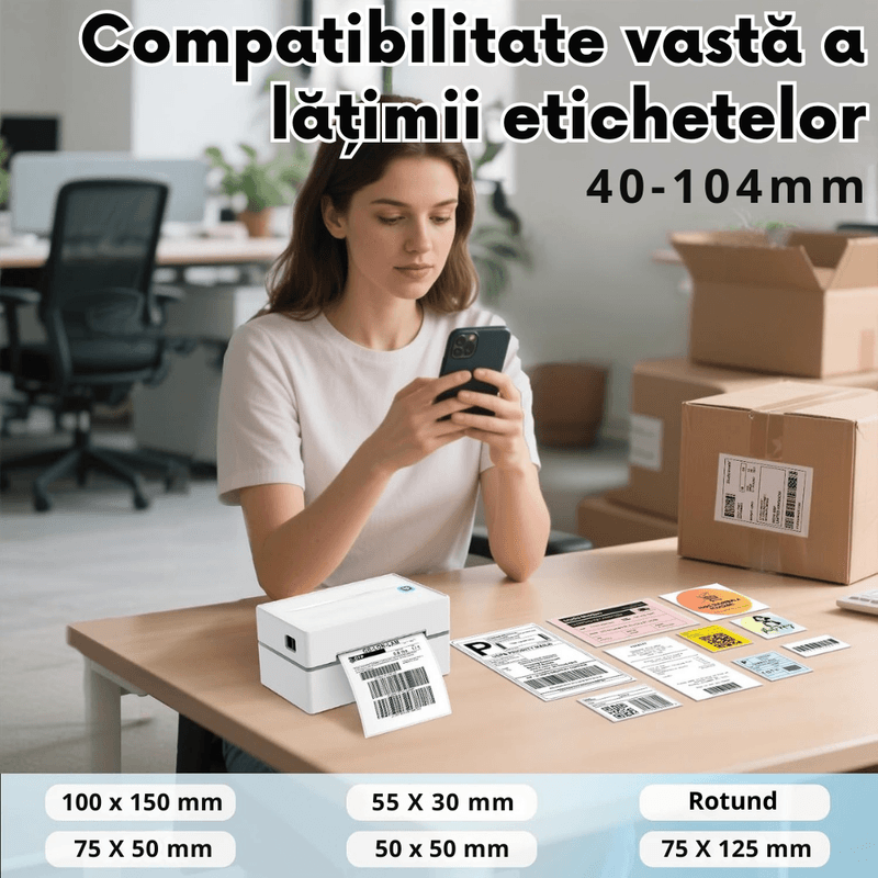 PC, gaming si accesorii - Imprimante, scanere & consumabile - Imprimante - Imprimante termice - Imprimanta termica VITTALIST pentru etichete si AWB-uri, Portabila, Compatibila cu iOS / Android / Windows / MacOS, Alb - Infinity.ro