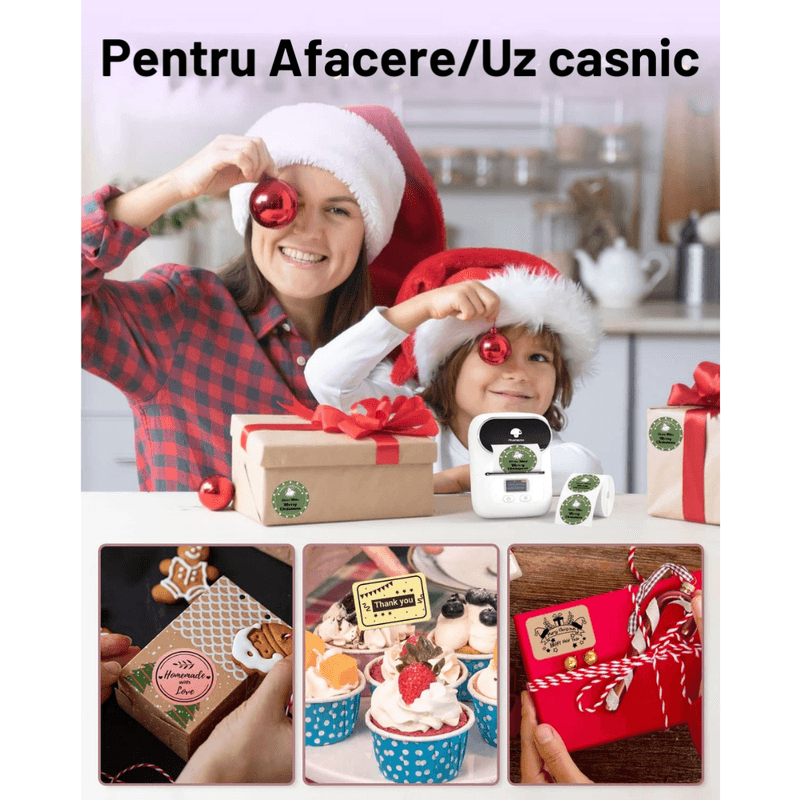 PC, gaming si accesorii - Imprimante, scanere & consumabile - Imprimante - Imprimante termice - Imprimanta Etichete Termica Portabila, Compatibila iOS/Android/Windows, Aplicatie Telefon, Rola 40x30 Inclusa, Alb - Infinity.ro