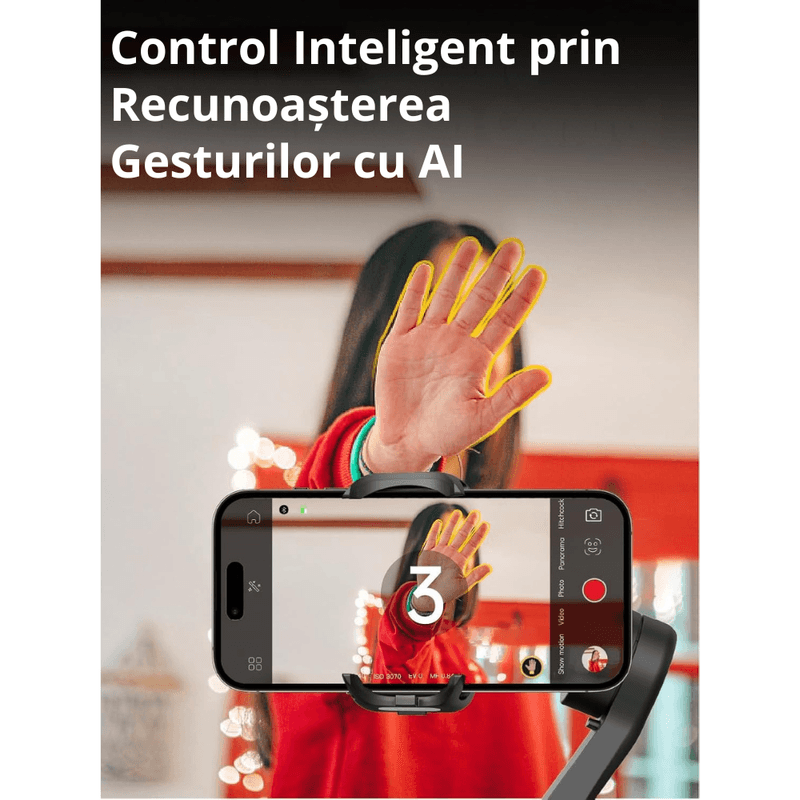 TV, Audio-Video si Foto - Aparate foto si accesorii - Accesorii foto si video - Stabilizatoare de imagine - Stabilizator Gimbal 3 Axe pentru Telefon, Bluetooth, Control Gesturi AI, Urmarire Faciala, Compatibil iOS & Android - Infinity.ro