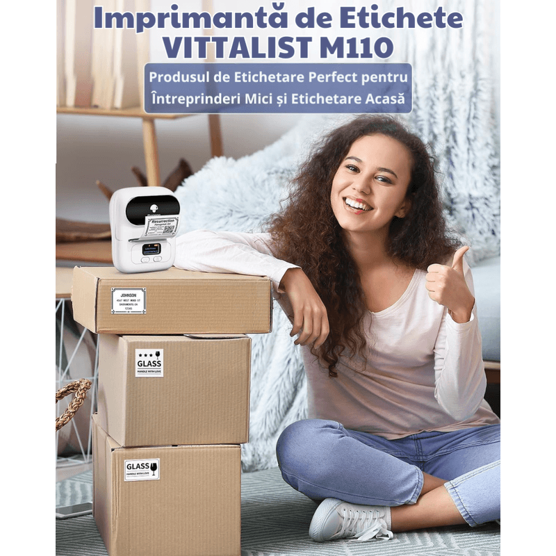 PC, gaming si accesorii - Imprimante, scanere & consumabile - Imprimante - Imprimante termice - Imprimanta Etichete Termica Portabila, Compatibila iOS/Android/Windows, Aplicatie Telefon, Rola 40x30 Inclusa, Alb - Infinity.ro