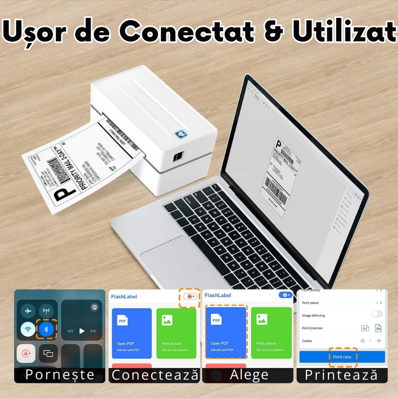 PC, gaming si accesorii - Imprimante, scanere & consumabile - Imprimante - Imprimante termice - Imprimanta termica VITTALIST pentru etichete si AWB-uri, Portabila, Compatibila cu iOS / Android / Windows / MacOS, Alb - Infinity.ro
