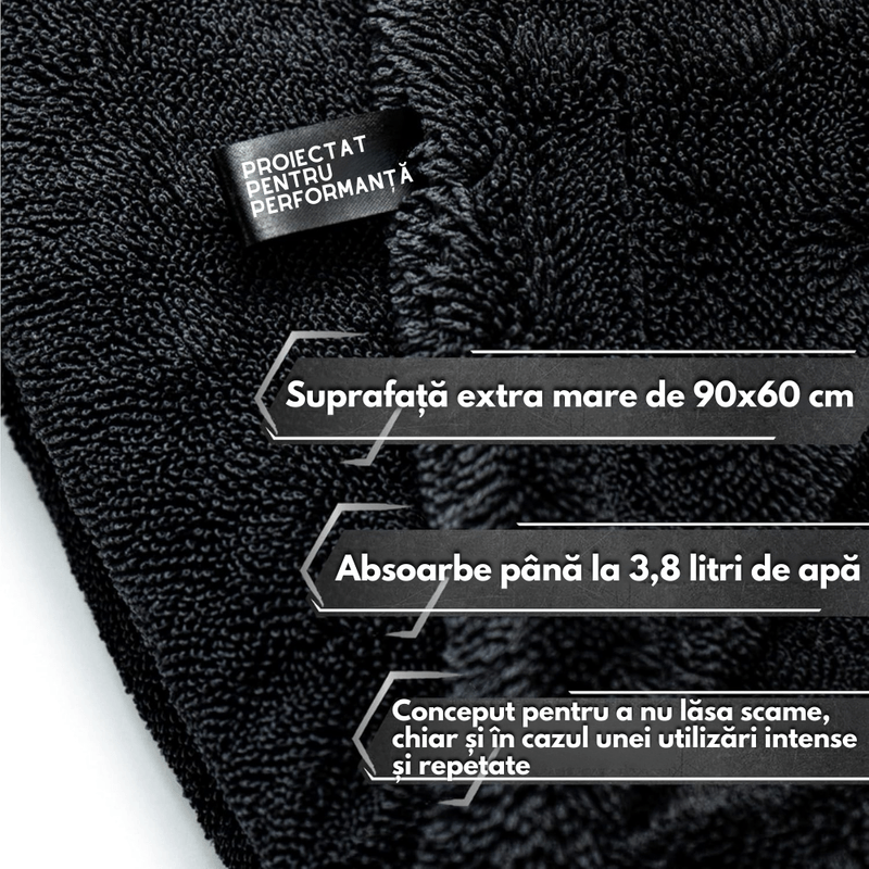 Auto si Moto - Intretinere auto - Produse curatare auto - Set 2 Prosop Uscare Auto Microfibra Premium VITTALIST, Ultra Absorbant, 1200GSM, 90x60 cm, Fara Urme, Ideal Detailing - Infinity.ro