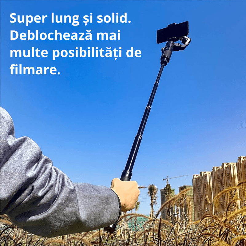 TV, Audio-Video si Foto - Aparate foto si accesorii - Accesorii foto si video - Stabilizatoare de imagine - Stabilizator Gimbal Telefon 3 Axe, Bluetooth, AI Tracking, 10h, iOS/Android + Brat extensibil 72 cm, Negru Metalizat - Infinity.ro