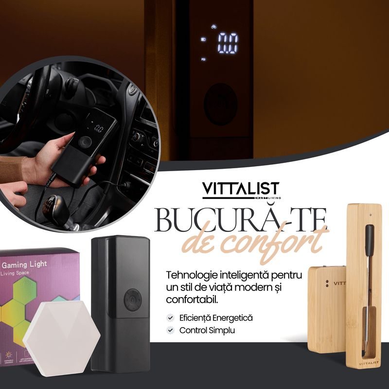 Auto si Moto - Reparatii si depanare - Compresoare auto - Compresor Auto Portabil, Pompa Smart Electrica, Power Bank, pentru Anvelope Auto, Moto, Biciclete, Mingi, Saltele, Negru - Infinity.ro