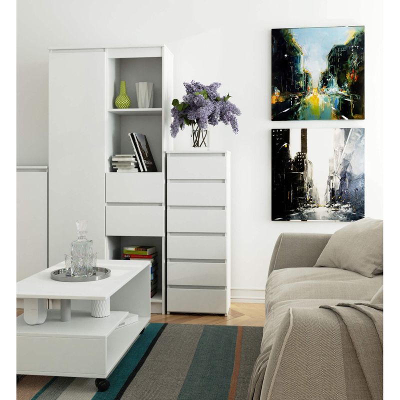 Casa si Gradina - Mobilier - Comode si corpuri - Comode - Comoda cu 6 sertare, PAL laminat, 40x35x109 cm, alb mat - Infinity.ro