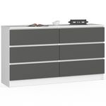 Casa si Gradina - Mobilier - Comode si corpuri - Comode - Comoda cu 6 sertare, PAL laminat, 138x40x77 cm, alb si gri grafit - Infinity.ro