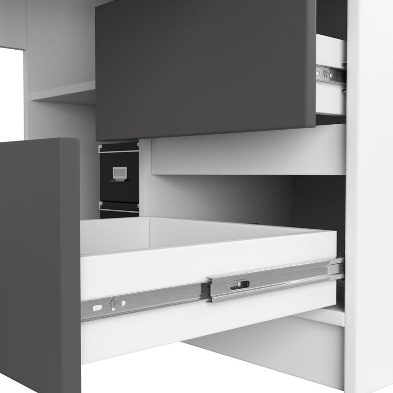 Casa si Gradina - Mobilier - Mese si birouri - Birouri - Birou colt dreapta cu 3 sertare si rafturi, 155x85x77 cm, alb si gri - Infinity.ro